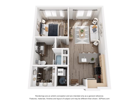 Floor plan for 1 bed, 1 bath, 775 sqft